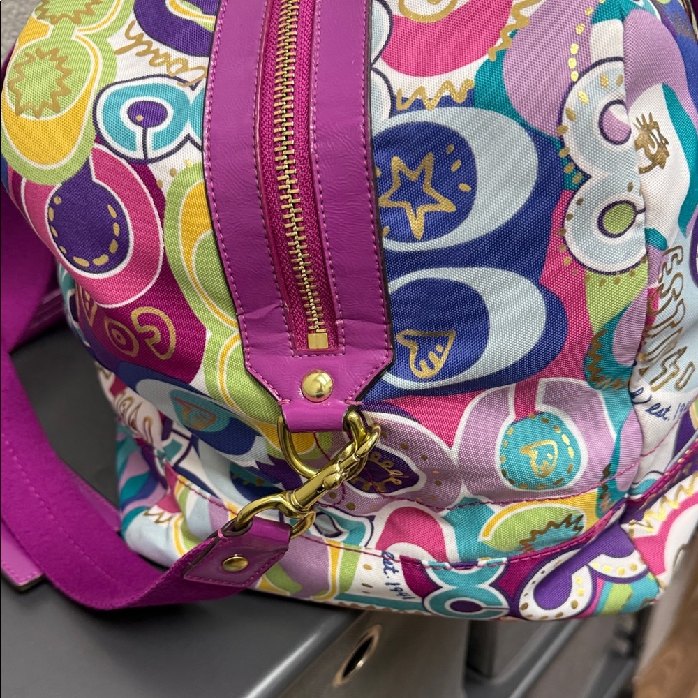Rare Coach Poppy Graffiti  Duffel with Purple Straps and Luggage Tag- EUC - Picture 11 of 16